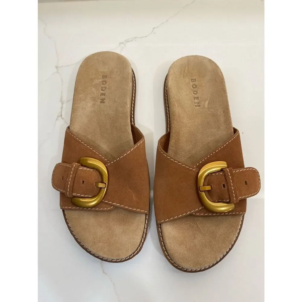 Boden Leather Buckle Slide Sandals Tan Brown EU 38 US 7.5/8 🤎✨